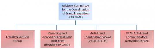The names of the COCOLAF expert groups displayed in a chart. 
